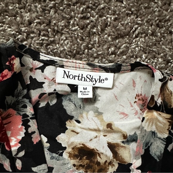 Vintage North Style Black Floral Sheer Ruffle Kimono Cardigan Size M - Picture 3 of 4